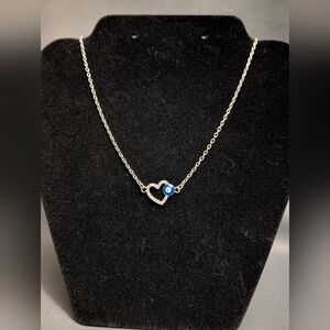 Silver Heart Evil Eye Necklace, Hand Assembled